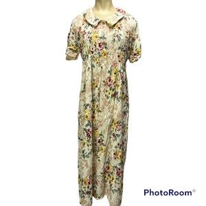 Vintage Erika Studio Size L Midi Dress Cottagecore Floral Print Garden Party